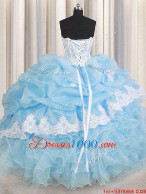 Light Blue Sweetheart Lace Up Beading and Lace and Ruffles and Pick Ups 15 Quinceanera Dress Sleeveless