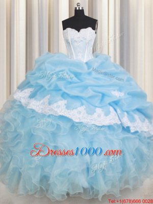 Light Blue Sweetheart Lace Up Beading and Lace and Ruffles and Pick Ups 15 Quinceanera Dress Sleeveless