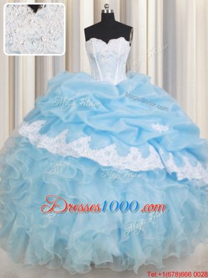 Light Blue Sweetheart Lace Up Beading and Lace and Ruffles and Pick Ups 15 Quinceanera Dress Sleeveless