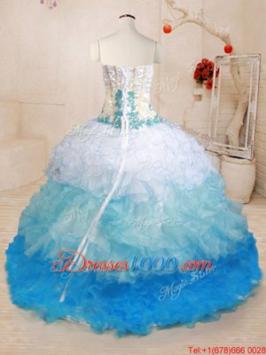 Designer Brush Train Ball Gowns Quinceanera Dresses Multi-color Sweetheart Organza Sleeveless With Train Lace Up