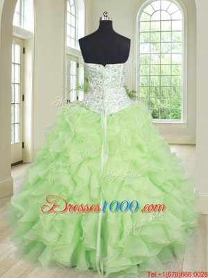 Sumptuous Yellow Green Lace Up Quinceanera Gowns Beading and Ruffles Sleeveless Floor Length