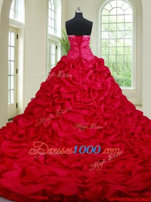 Vintage See Through Coral Red Sweetheart Lace Up Beading and Ruffles and Pick Ups Quinceanera Gown Chapel Train Sleeveless