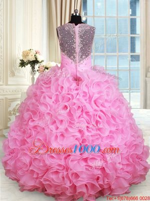 On Sale Floor Length Rose Pink Sweet 16 Quinceanera Dress Straps Sleeveless Zipper