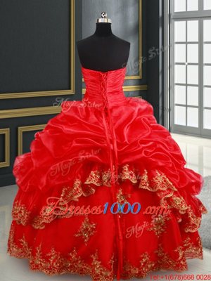 Satin and Organza Sleeveless Floor Length Vestidos de Quinceanera and Beading and Appliques and Pick Ups