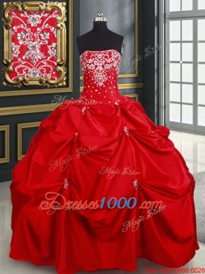 Sumptuous Red Lace Up Strapless Beading and Pick Ups Quinceanera Dresses Taffeta Sleeveless