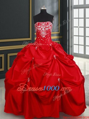 Sumptuous Red Lace Up Strapless Beading and Pick Ups Quinceanera Dresses Taffeta Sleeveless