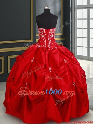 Sumptuous Red Lace Up Strapless Beading and Pick Ups Quinceanera Dresses Taffeta Sleeveless