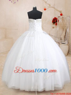 Strapless Sleeveless Lace Up Ball Gown Prom Dress White Tulle