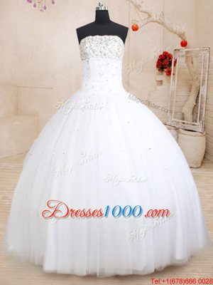 Strapless Sleeveless Lace Up Ball Gown Prom Dress White Tulle