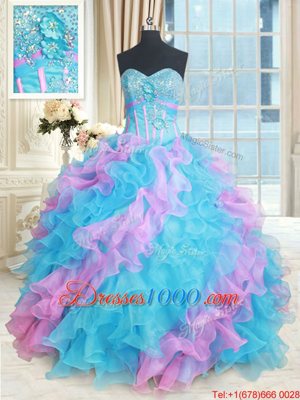 Multi-color Quinceanera Gown Military Ball and Sweet 16 and Quinceanera and For with Beading and Appliques and Ruffles Sweetheart Sleeveless Lace Up