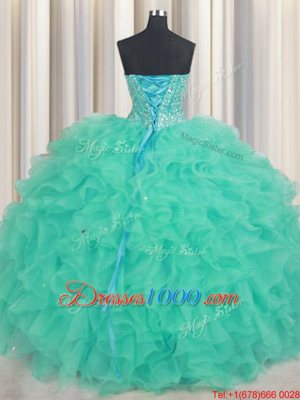 Sleeveless Lace Up Floor Length Beading and Ruffles Quince Ball Gowns