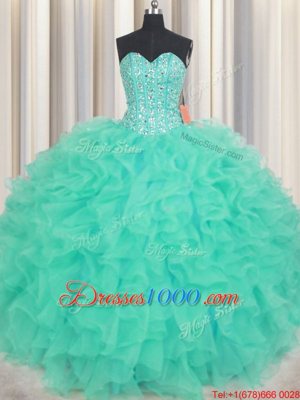 Sleeveless Lace Up Floor Length Beading and Ruffles Quince Ball Gowns