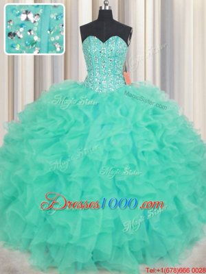 Sleeveless Lace Up Floor Length Beading and Ruffles Quince Ball Gowns