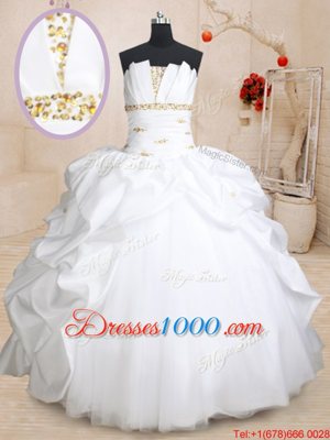 Scoallped White Sleeveless Floor Length Beading and Pick Ups Lace Up Quinceanera Gowns