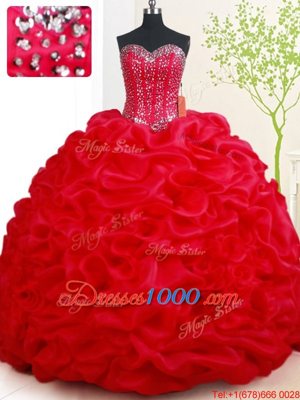 Pick Ups Red Quinceanera Gown Sweetheart Sleeveless Court Train Lace Up