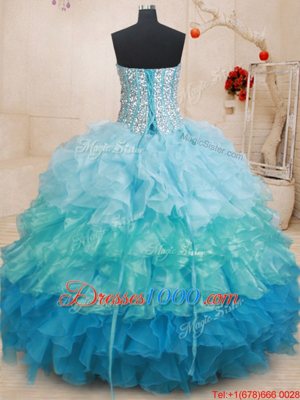 Sweetheart Sleeveless Vestidos de Quinceanera Beading and Ruffles Multi-color Organza