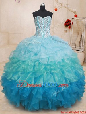 Sweetheart Sleeveless Vestidos de Quinceanera Beading and Ruffles Multi-color Organza