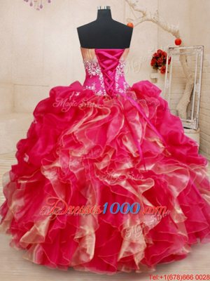 Sweetheart Sleeveless Lace Up Quinceanera Gown Red Organza