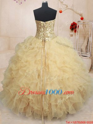 Sleeveless Lace Up Floor Length Beading and Ruffles and Sequins Ball Gown Prom Dress