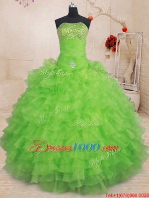 Popular Floor Length Lace Up Ball Gown Prom Dress for Military Ball and Sweet 16 and Quinceanera with Beading and Ruffled Layers