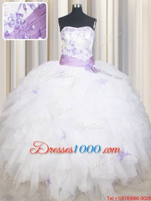 Enchanting Strapless Sleeveless Lace Up Sweet 16 Dress White Tulle