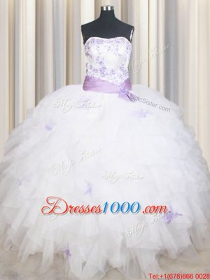 Enchanting Strapless Sleeveless Lace Up Sweet 16 Dress White Tulle