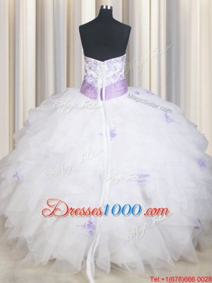 Enchanting Strapless Sleeveless Lace Up Sweet 16 Dress White Tulle