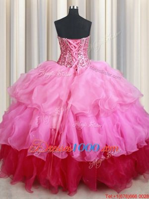 Sequins Ball Gowns Quinceanera Dresses Rose Pink Sweetheart Organza Sleeveless Floor Length Lace Up