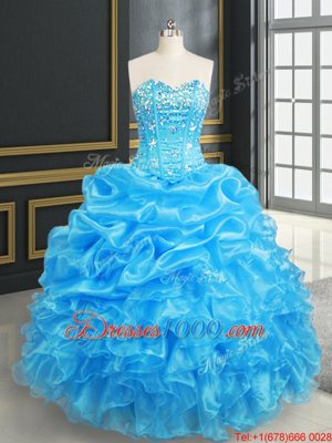 Vintage Sweetheart Sleeveless Sweet 16 Dresses Floor Length Beading and Ruffles Royal Blue Organza