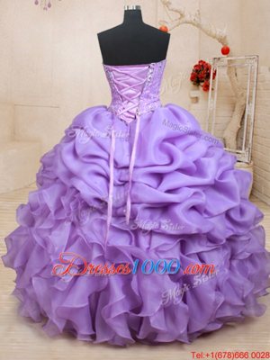 Sleeveless Beading and Ruffles and Pick Ups Lace Up Sweet 16 Dress