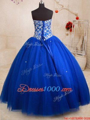 Comfortable Royal Blue Lace Up Sweetheart Beading Quinceanera Dress Tulle Sleeveless