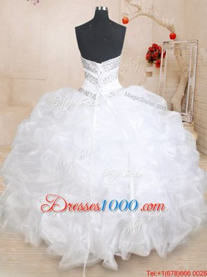 Glittering Floor Length Ball Gowns Sleeveless White 15 Quinceanera Dress Lace Up