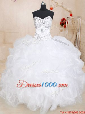 Glittering Floor Length Ball Gowns Sleeveless White 15 Quinceanera Dress Lace Up