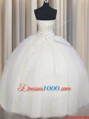 Extravagant White Tulle Lace Up Sweetheart Sleeveless Floor Length Sweet 16 Dress Beading