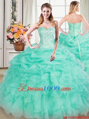 Apple Green Lace Up Sweetheart Beading and Ruffles and Pick Ups Quinceanera Gowns Organza Sleeveless