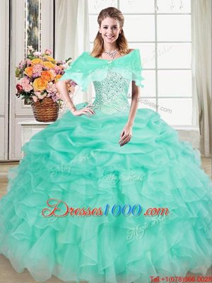 Apple Green Lace Up Sweetheart Beading and Ruffles and Pick Ups Quinceanera Gowns Organza Sleeveless