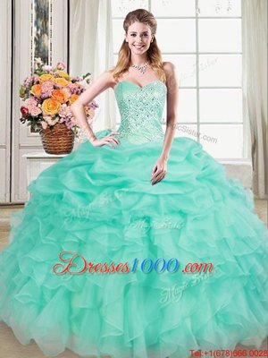 Apple Green Lace Up Sweetheart Beading and Ruffles and Pick Ups Quinceanera Gowns Organza Sleeveless