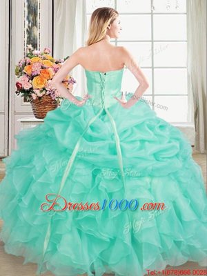 Apple Green Lace Up Sweetheart Beading and Ruffles and Pick Ups Quinceanera Gowns Organza Sleeveless