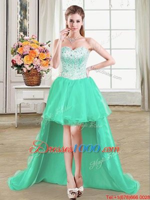 Exquisite Four Piece Pick Ups Apple Green Sleeveless Organza Lace Up Quinceanera Gown for Military Ball and Sweet 16 and Quinceanera