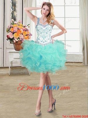 Colorful Three Piece Straps Straps Sleeveless Lace Up Floor Length Beading and Lace and Ruffles Quinceanera Gowns