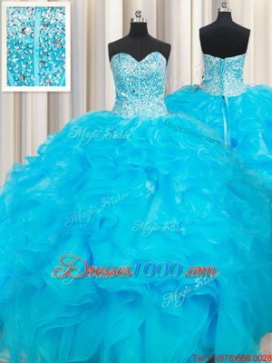 Unique Baby Blue Sweetheart Lace Up Beading and Ruffles Sweet 16 Dress Sleeveless