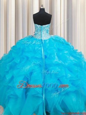 Unique Baby Blue Sweetheart Lace Up Beading and Ruffles Sweet 16 Dress Sleeveless