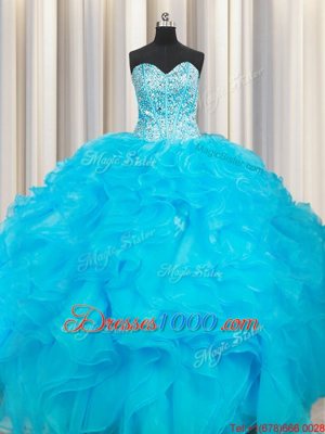 Unique Baby Blue Sweetheart Lace Up Beading and Ruffles Sweet 16 Dress Sleeveless