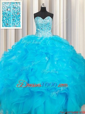 Unique Baby Blue Sweetheart Lace Up Beading and Ruffles Sweet 16 Dress Sleeveless