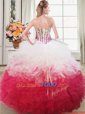 Ball Gowns 15th Birthday Dress Pink And White Sweetheart Organza Sleeveless Floor Length Lace Up