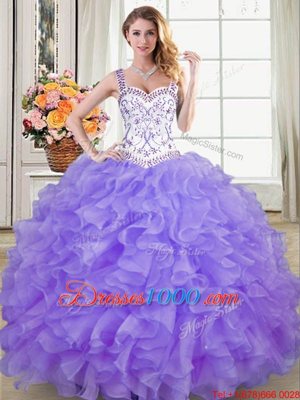 Sumptuous Ball Gowns Sweet 16 Dresses Lavender Straps Organza Sleeveless Floor Length Lace Up