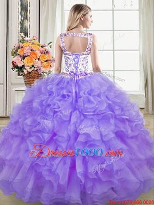 Sumptuous Ball Gowns Sweet 16 Dresses Lavender Straps Organza Sleeveless Floor Length Lace Up