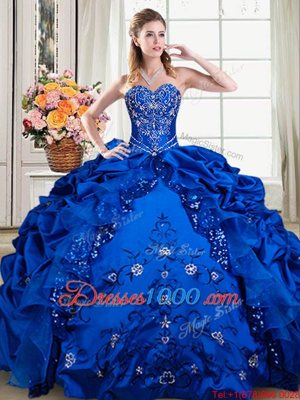 Royal Blue Sleeveless Beading and Embroidery and Pick Ups Floor Length Quinceanera Dresses