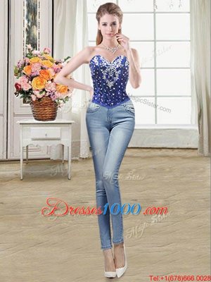Three Piece Royal Blue Sweetheart Neckline Beading and Ruffles 15th Birthday Dress Sleeveless Lace Up