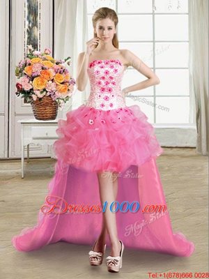 Four Piece Tulle Sleeveless Floor Length Quinceanera Gowns and Beading and Appliques and Ruffles